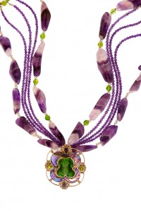 NKSSAMY813 Necklace with Banded Amethyst beads, Abalone pendant with Glass Frog(2)