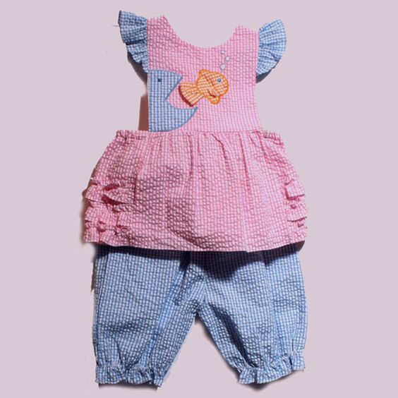 Fashionably Dressed For Summer With Zubels ~ Fish Applique Sunsuit Top and Capris for girls