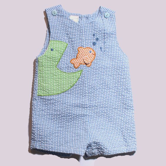 Fashionably Dressed For Summer With Zubels ~ Fish Applique Boy Sunsuit Romper