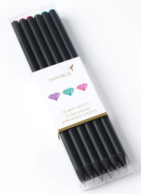 PAPYRUS: Black Gem Topped Pencils (Set of 12)