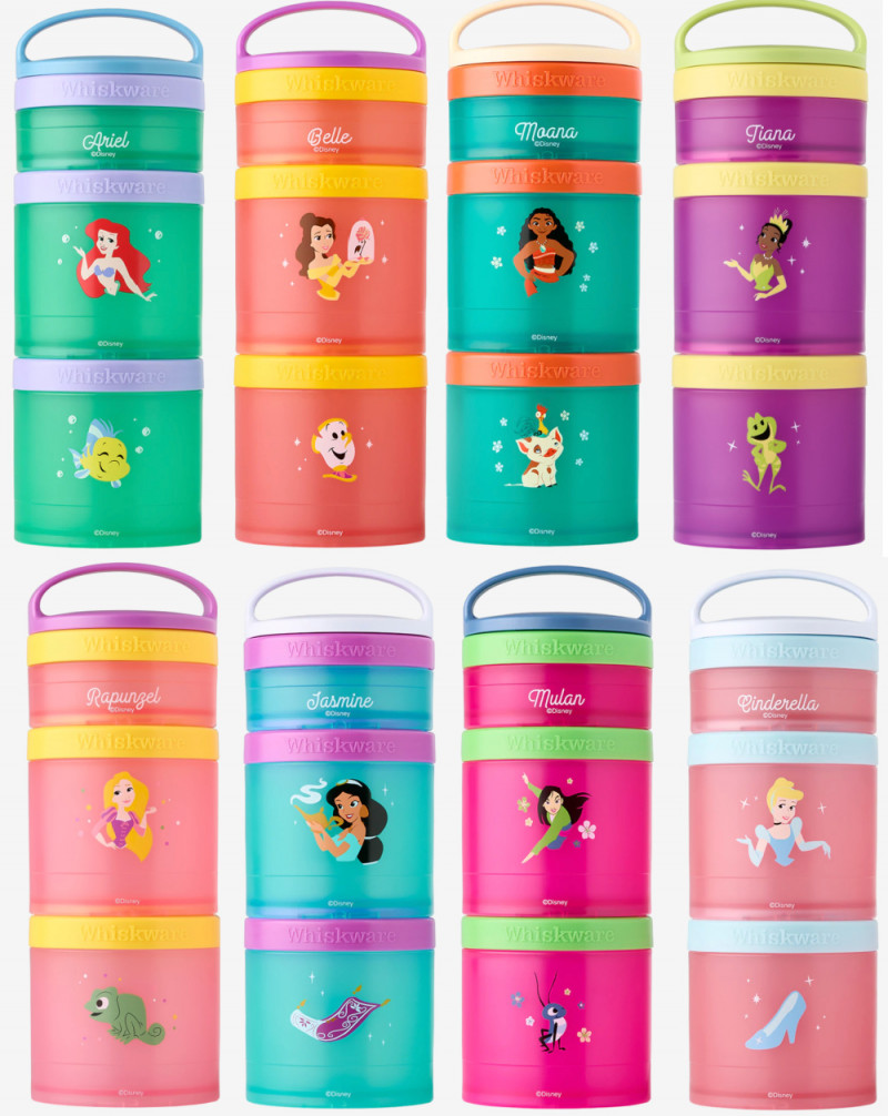 New Disney Princess 2 pack of portable, stackable snacking containers. Each  set includes one 1/3