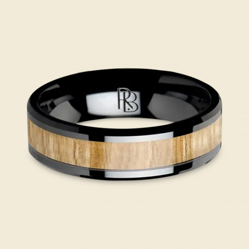 Ring Bear beveled ash inlay ring