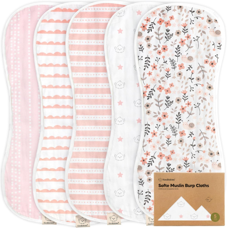 KeaBabies 5-Pack Muslin Burp Cloths.