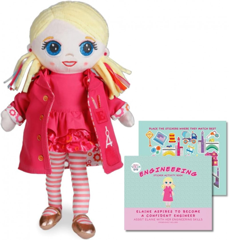 Theodora Elaine The Engineer - 15-inch Plush Doll with Sticker Activity Book.