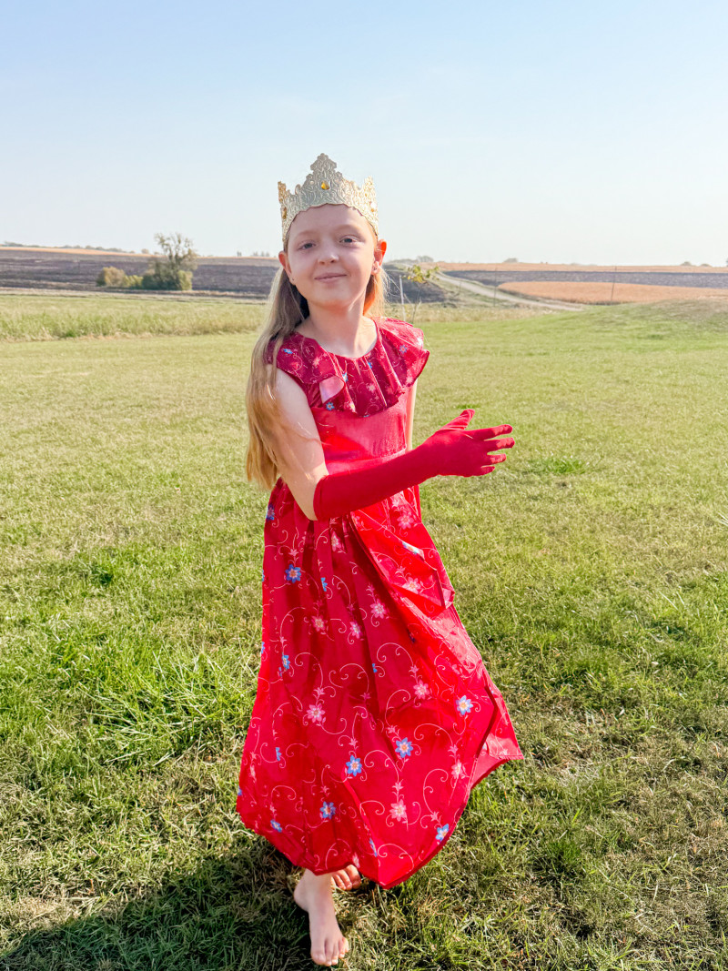 Girl in costume dancing. Little Adventures $50 Gift Card Giveaway - BEST Halloween Costumes & Dress Ups!.