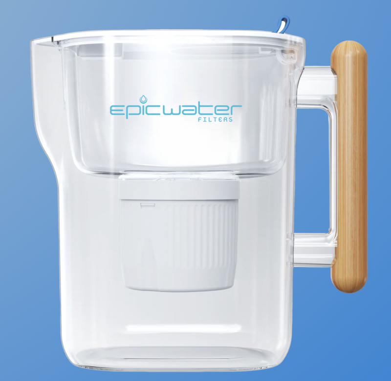 Epic Pure Pure Pitcher | Removes Fluoride & PFAS WHITE WITH BAMBOO HANDLE.