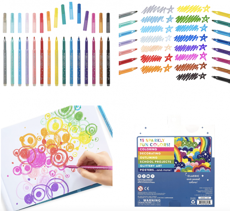 Rainbow Sparkle Glitter Markers - Set of 15.