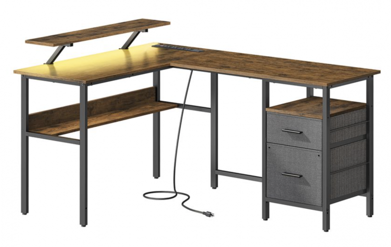 VASAGLE L-Shaped Desk with Power Outlets.