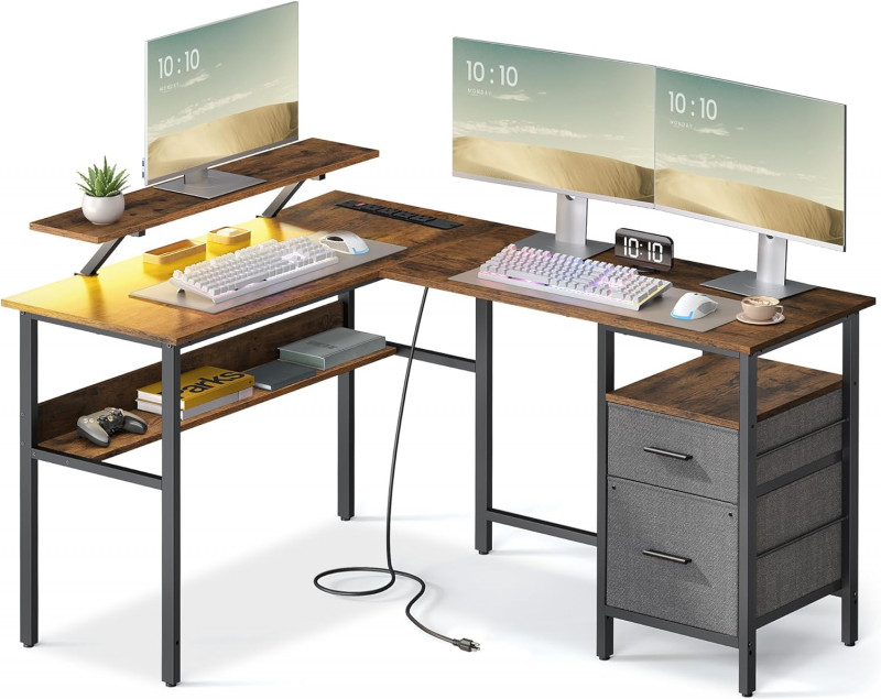 VASAGLE L-Shaped Desk with Power Outlets.