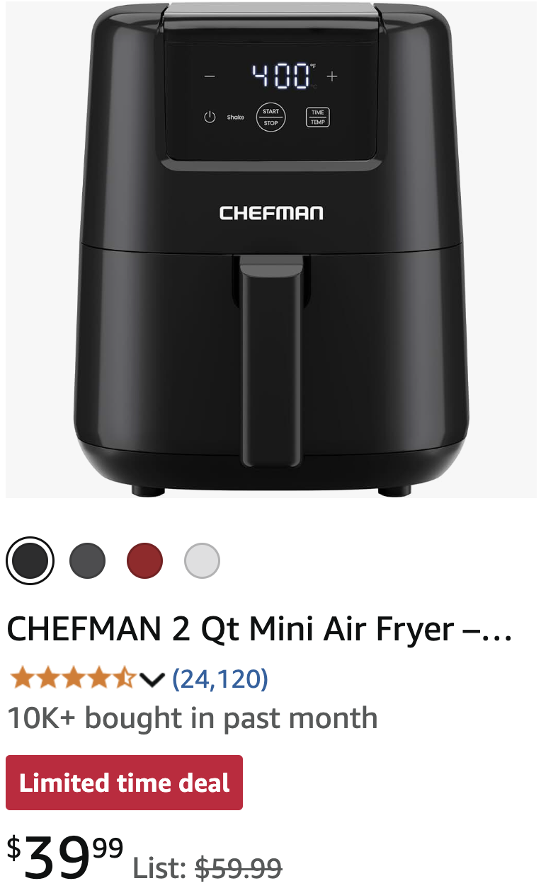 CHEFMAN 2 Qt Mini Air Fryer – Digital Space-Saving Compact Air Fryer with Nonstick and Dishwasher Safe Basket.